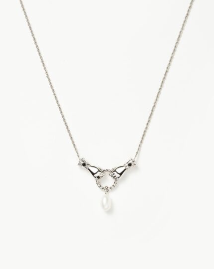 Harris Reed In Good Hands Drop Pendant Necklace | Silver Plated/Pearl & Black Onyx